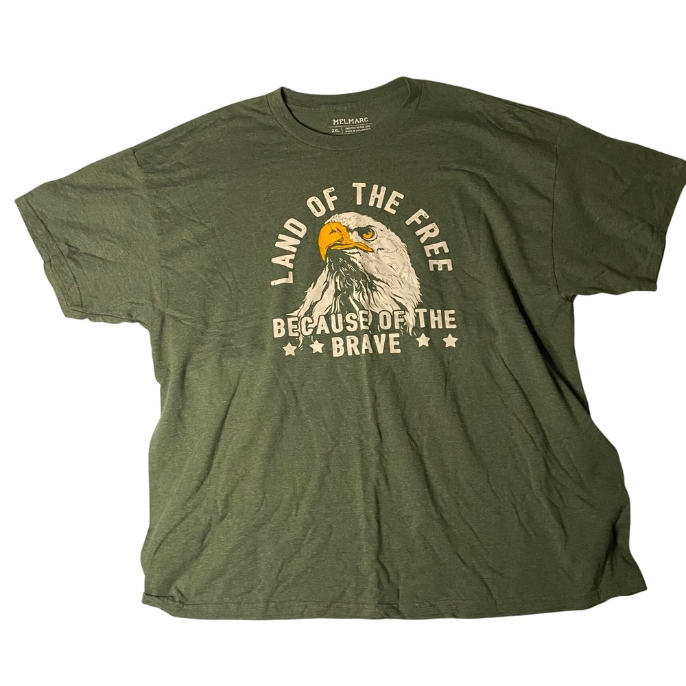 Melmarc Mens 2XL Graphic Tee Land of the Free Bald Eagle Patriotic‎ Olive Green